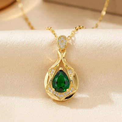 Collier pendentif goutte d'émeraude en or