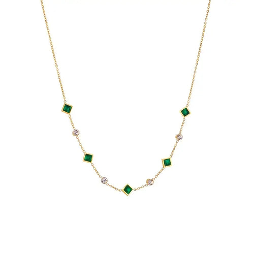 Gold Emerald Geometric Station Necklace