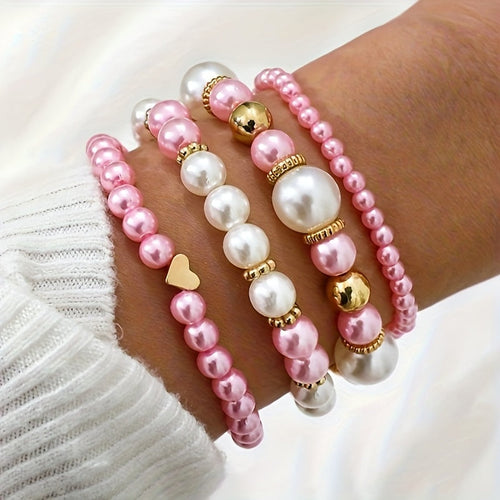 Elegant Bracelet Set with Pearls and Heart