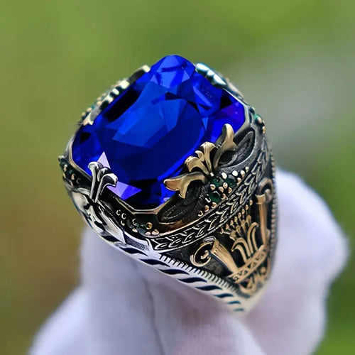 Bague vintage en argent et saphir