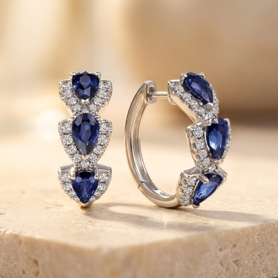 Créoles halo en argent et saphir