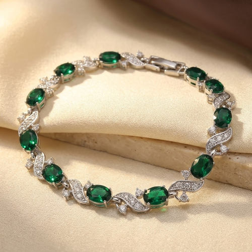 Bracelet à maillons vintage en argent et émeraude