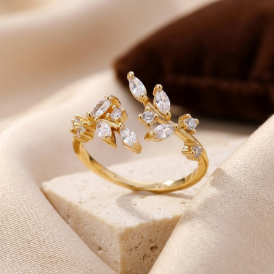 Bague feuille ouverte dorée