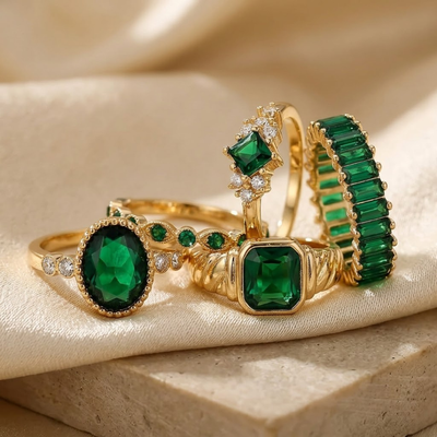 Ensemble bague en or et émeraude