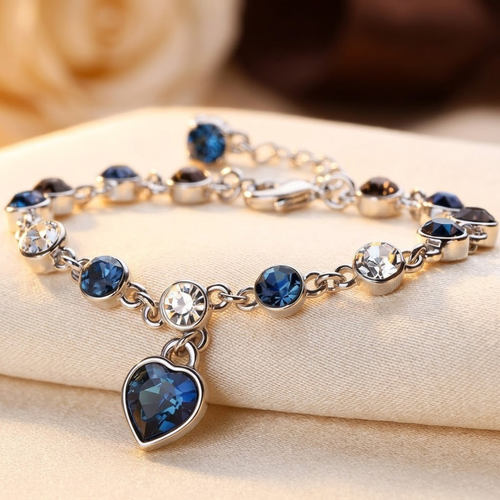 Bracelet chaîne cœur saphir en argent