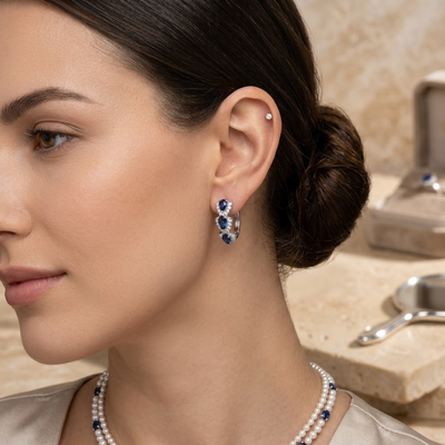 Créoles halo en argent et saphir