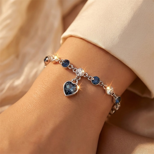 Bracelet chaîne cœur saphir en argent
