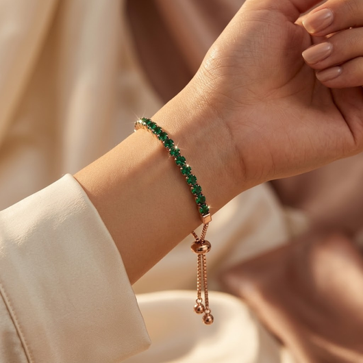 Gold Emerald Adjustable Tennis Bracelet
