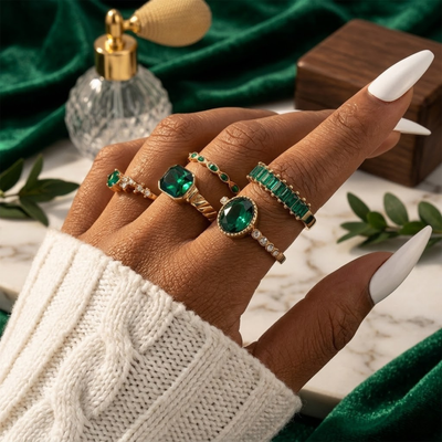 Ensemble bague en or et émeraude