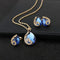 Gold Blue Crystal Necklace And Earrings Set