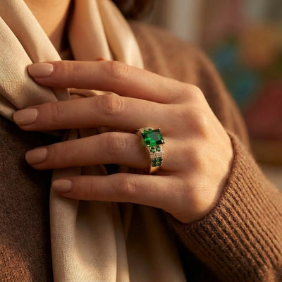 Bague en or et pierres précieuses avec émeraude