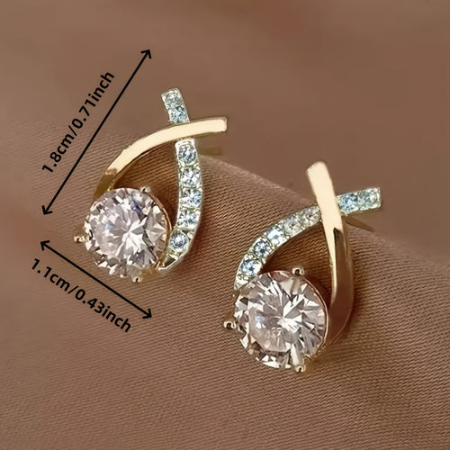 Gold Cross Stud Earrings with Zirconia