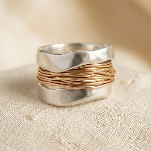 Bague enveloppée argent et or