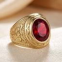Bague en or gravée avec rubis