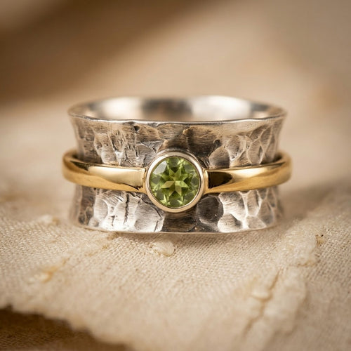 Bague ruban rustique en argent et or