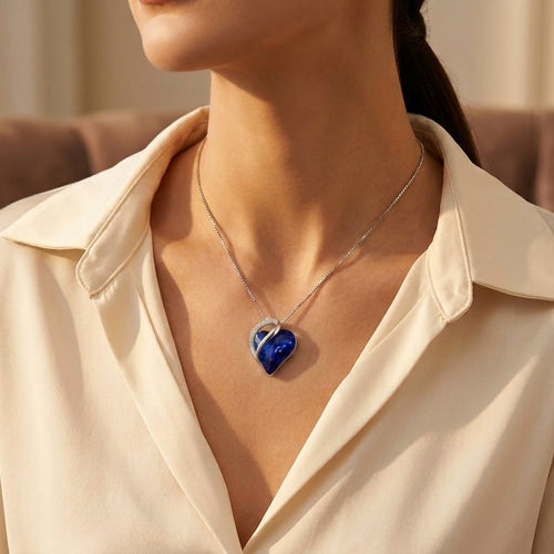 Collier cœur saphir argent