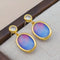 Blue Inlaid Stone Pearl Earrings