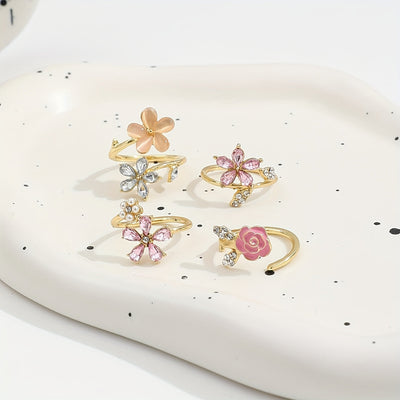 Alloy Ring Set with Rhinestones and Pearls