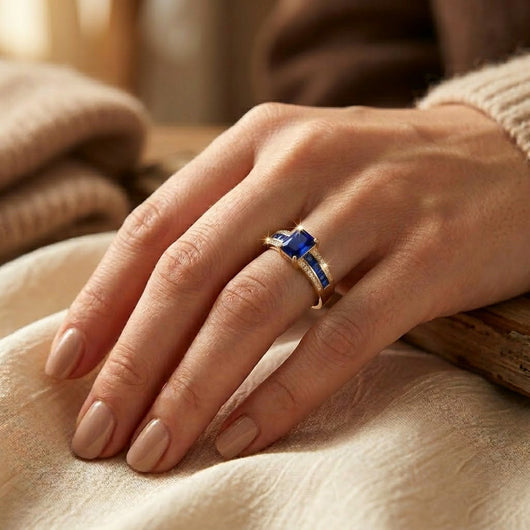 Bague carrée en or et saphir