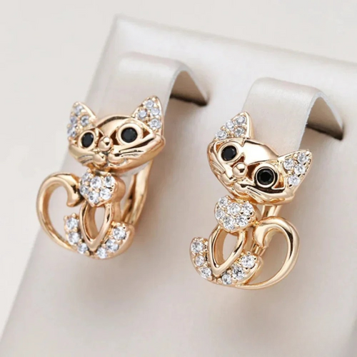 Elegant Cat Earrings with Zircon