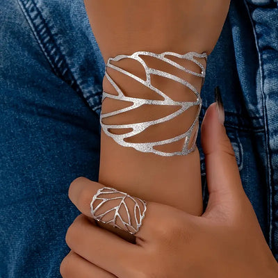 Bracelet manchette vintage à motif de feuilles
