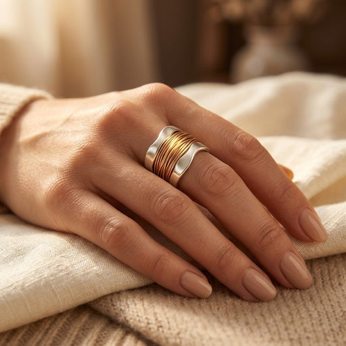 Bague enveloppée argent et or