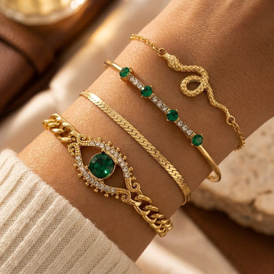 Ensemble de bracelets à breloques en or et émeraude