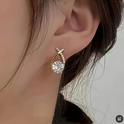 Gold Cross Stud Earrings with Zirconia