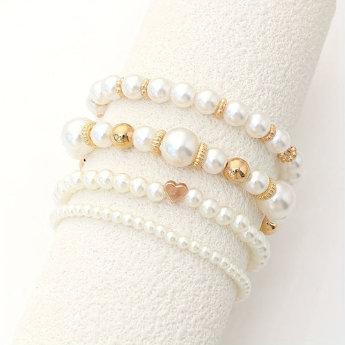 Elegant Bracelet Set with Pearls and Heart