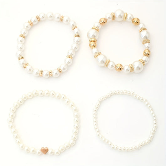 Elegant Bracelet Set with Pearls and Heart
