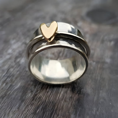 Gold Heart Silver Ring
