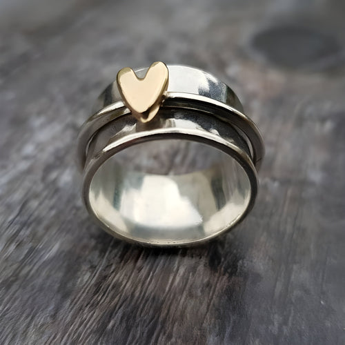 Gold Heart Silver Ring