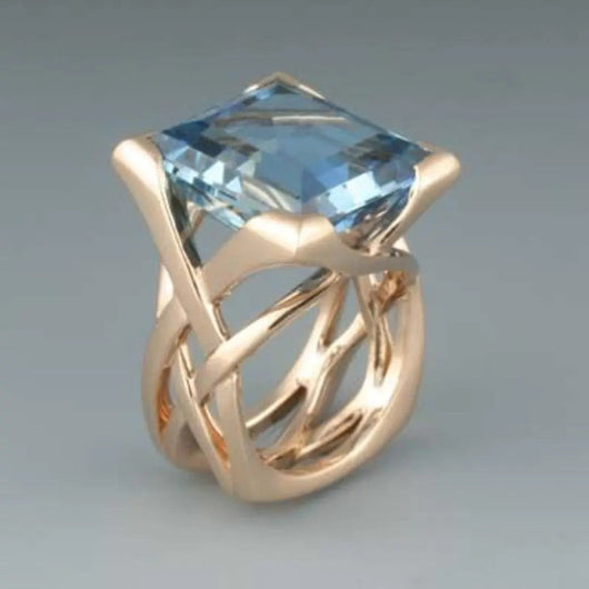 Antique-Inspired Rose Gold Ring with Blue Zircon