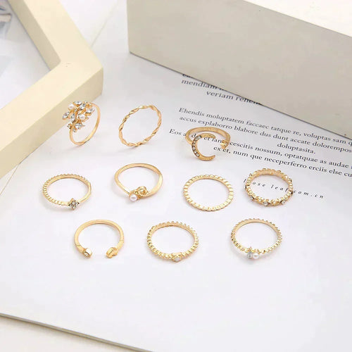 10-Piece Bohemian Gold and Silver Ring Set