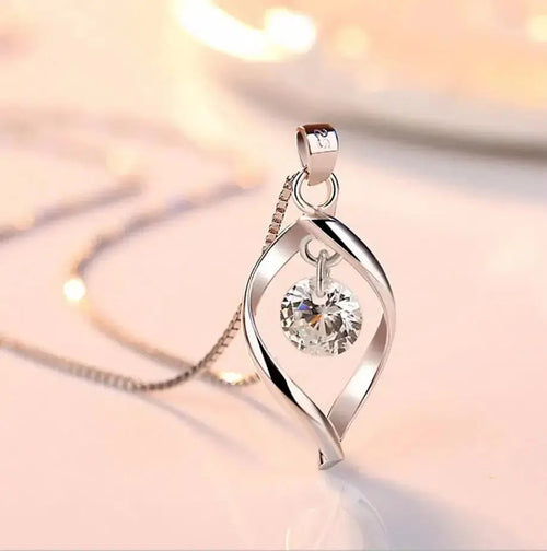 Silver Necklace with Twisted Teardrop Pendant