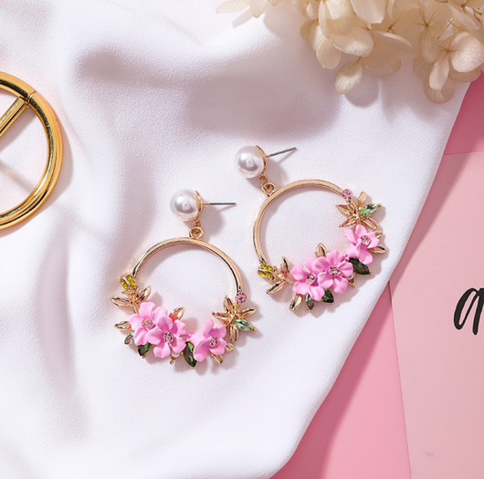 Elegant Gold Flower Earrings with Pearls