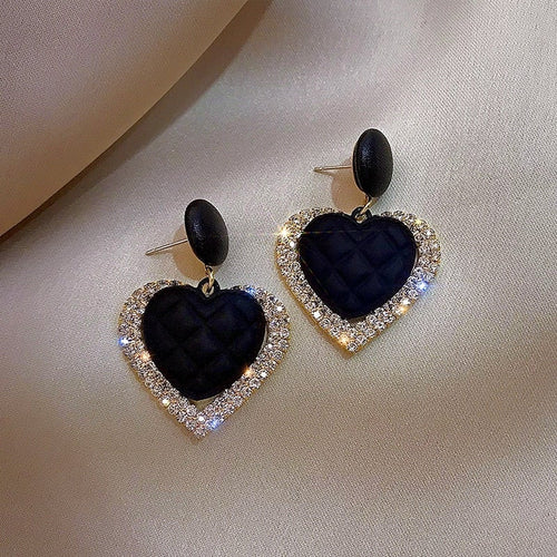 Gold Black Heart Earrings