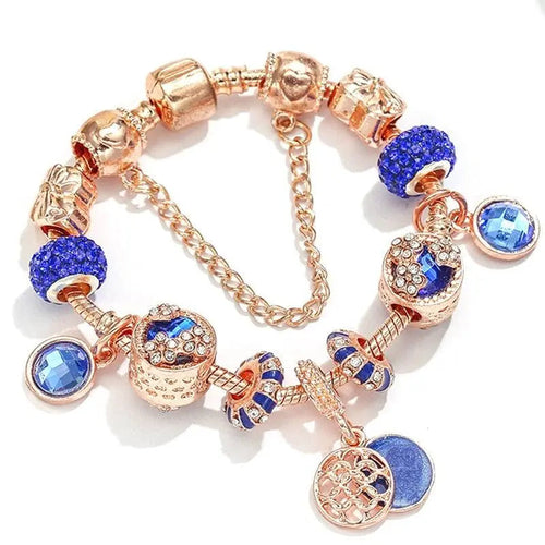 Rose Silver Bracelet with Blue Crystal