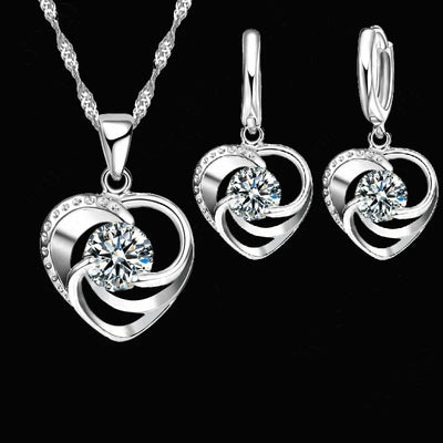 Sterling Silver Heart Necklace and Earring Set