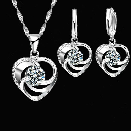 Sterling Silver Heart Necklace and Earring Set
