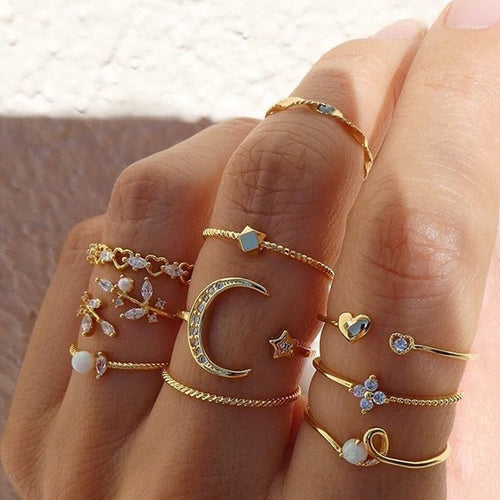 10-Piece Bohemian Gold and Silver Ring Set