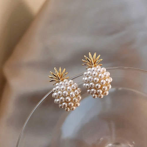 Boucles d'oreilles ananas tropical et incrustations de perles