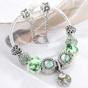 Chic Silver Bracelet with Green Crystal