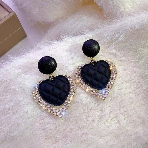 Gold Black Heart Earrings