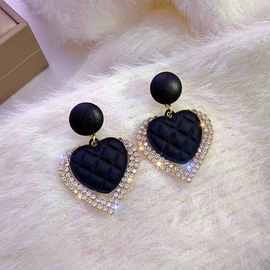 Gold Black Heart Earrings