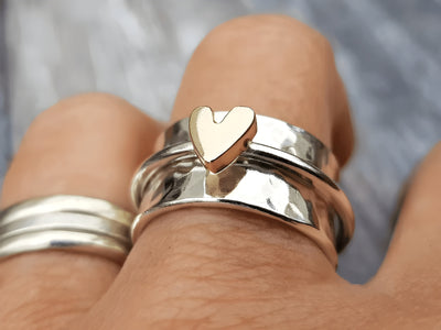 Gold Heart Silver Ring