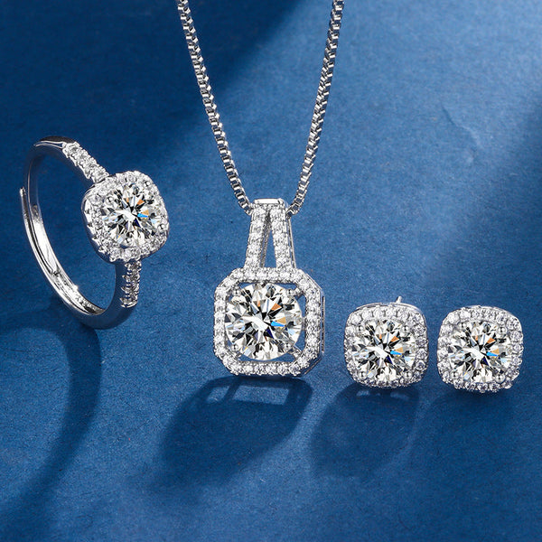 Parure de bijoux Aria en or blanc taille radiant