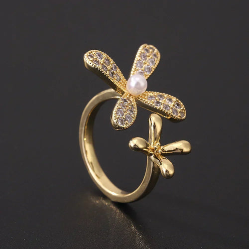 Bague marguerite vintage à perle brillante