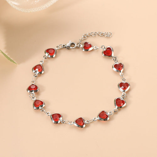Bracelet chaîne cœur en argent et rubis