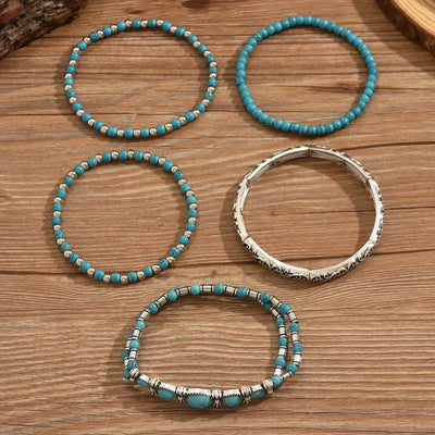 Bohemian Bracelet Set with Turquoise Beads